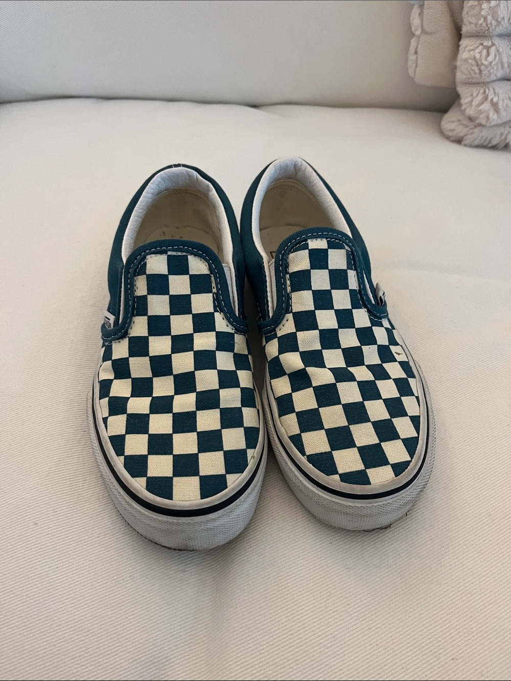 Vans Kids Checkerboard Slip-On Sneakers - Teal & Cream